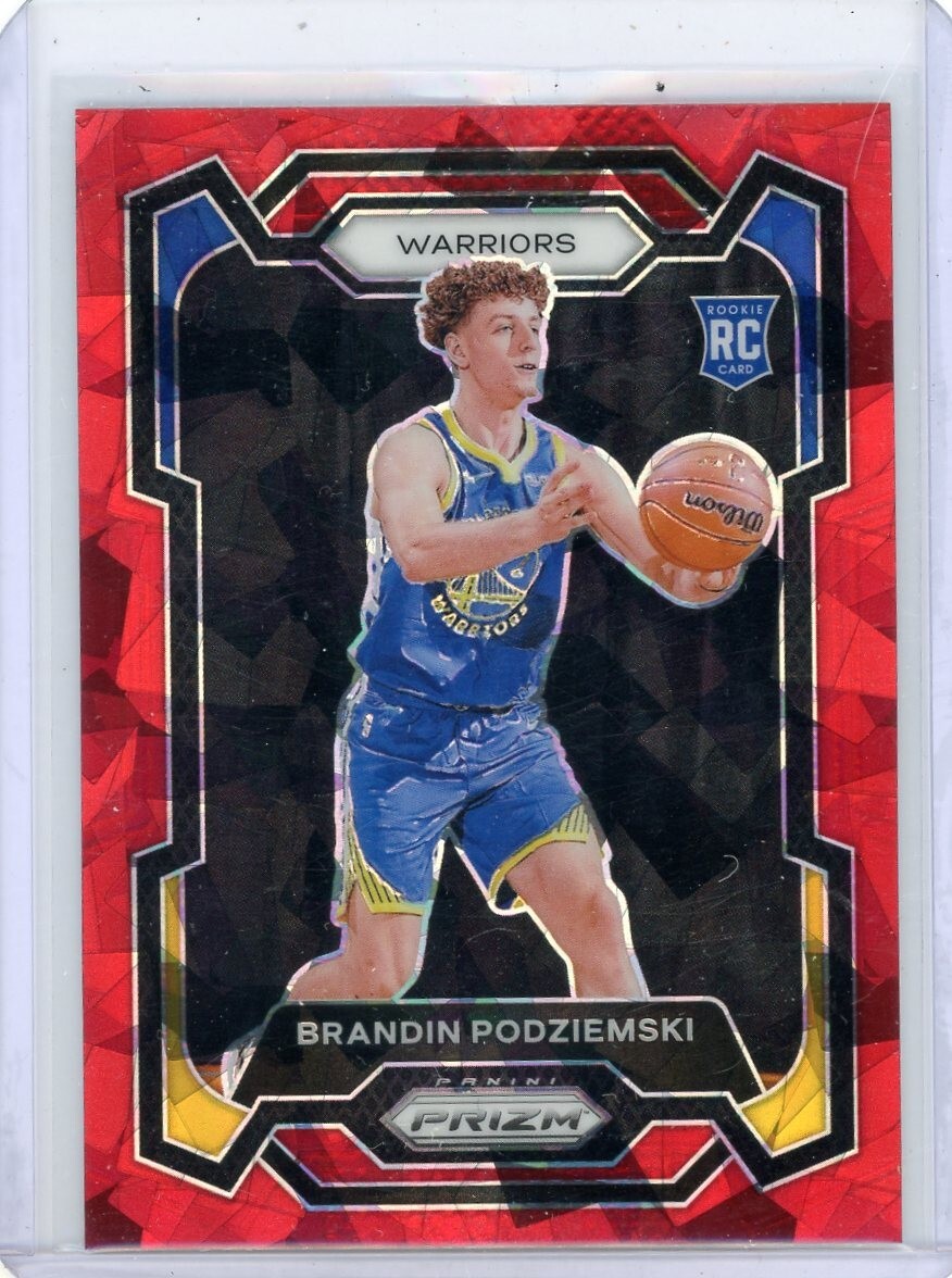 2023-24 Panini Prizm Brandin Podziemski RC Prizms Red Sparkle Rookie #147