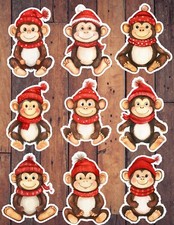 Christmas Monkey Vinyl Die Cut Stickers Set Scrapbooking Laptop Waterbottle