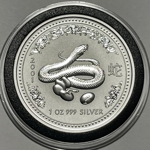 2001 Year of the Snake Chinese Zodiac Coin 1 Troy Oz .999 Fine Silver Round 999