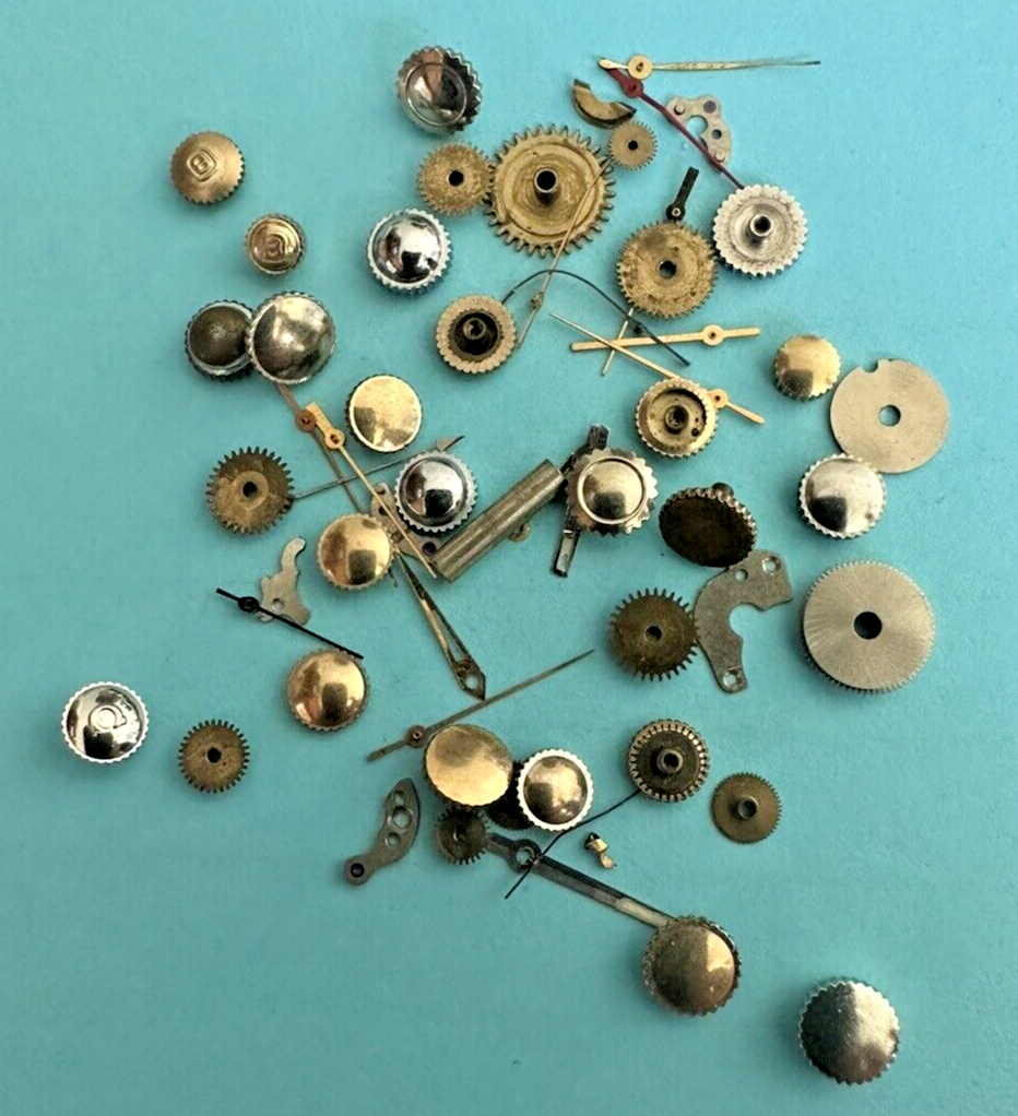 Lot Vintage Pocket or Wrist Watch Crowns Dials Gears Bars Etc Parts eBay
