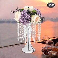 10PCS Silver Vases Wedding Centerpieces Flower Stand Table Decor w/Crystal Beads