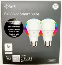 NEW 2-Pack C by GE 93106796 A19 Bluetooth Smart LED Light Bulb - Multicolor