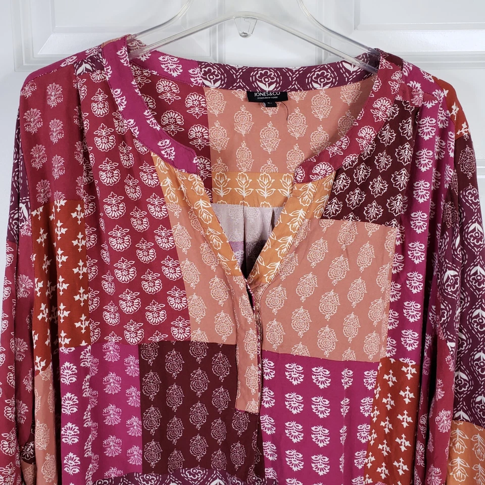 Jones Co платье 3 X розовый красный пэчворк Midi цветочный смешанный печать богемное Bloomcore - Изображение 2 из 4