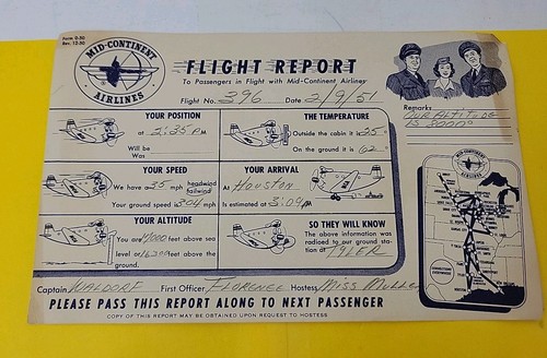 Two Vintage 1951 MID-CONTINENT AIRLINES Passenger Flight Report Aviation RARE - Picture 2 of 10