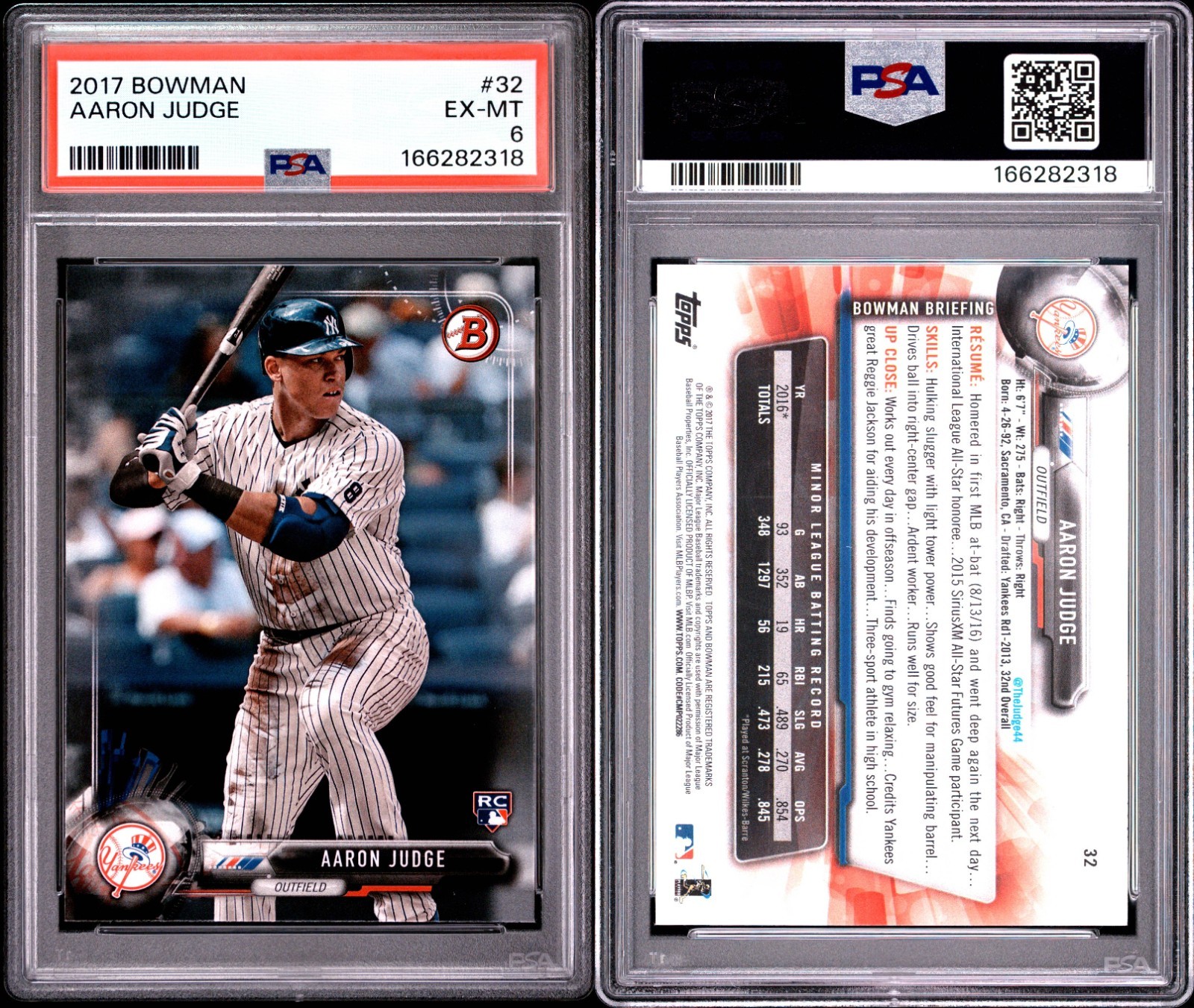 2017 Bowman - Aaron Judge #32 (RC) Yankees PSA 6 view 3