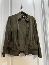 Spa By Chicos Green 2pcs Set Fleece Terry Lounge Sz 2 Drawstring Pants Full Zip