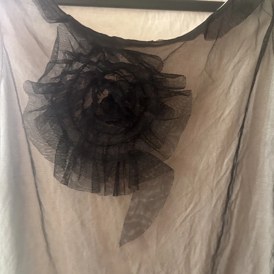 Blusa para mujer The Limited grande sin mangas malla detalle floral rosa negro ribete Foto 2 de 4