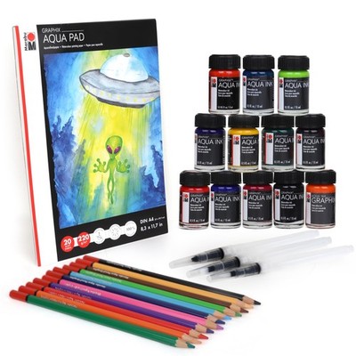 20 PCS A4 Watercolor Paint Set 220 GSM Paper Inks Pencils Brush Kit Craft