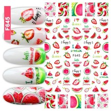 Nail Art 3D Decal Stickers strawberry watermelon dragon fruit I love summer F645