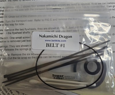 Nakamichi Dragon cassette deck belt kit COMPLETE with CAD Instructions.