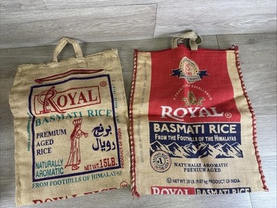 Two Royal Basmati Rice Burlap Handbag Handmade Unique With Zippers