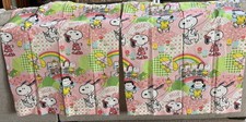 Belle Charlie Brown Snoopy Peanuts Curtains 2 Panels  35”x29.5” Pink Green