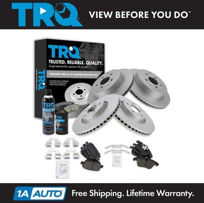 TRQ Brake Pad & Coated Rotor Kit Front & Rear Premium Posi Ceramic w/Chemicals
