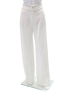 Derek Lam 10 Crosby Women's Hook Closure Studs Straight Leg Pants White Size 0