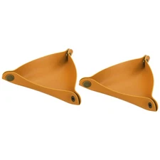 6" Leather Valet Tray, 2 Pack Catchall Holder Foldable Decorative Tray, Yellow