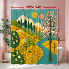 Colorful Nature Scene Shower Curtain for Vibrant Bathroom Decor