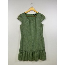 Cottagecore Gap Womens Sm Green Geometric Floral Ruffle Drop Waist Shift Dress