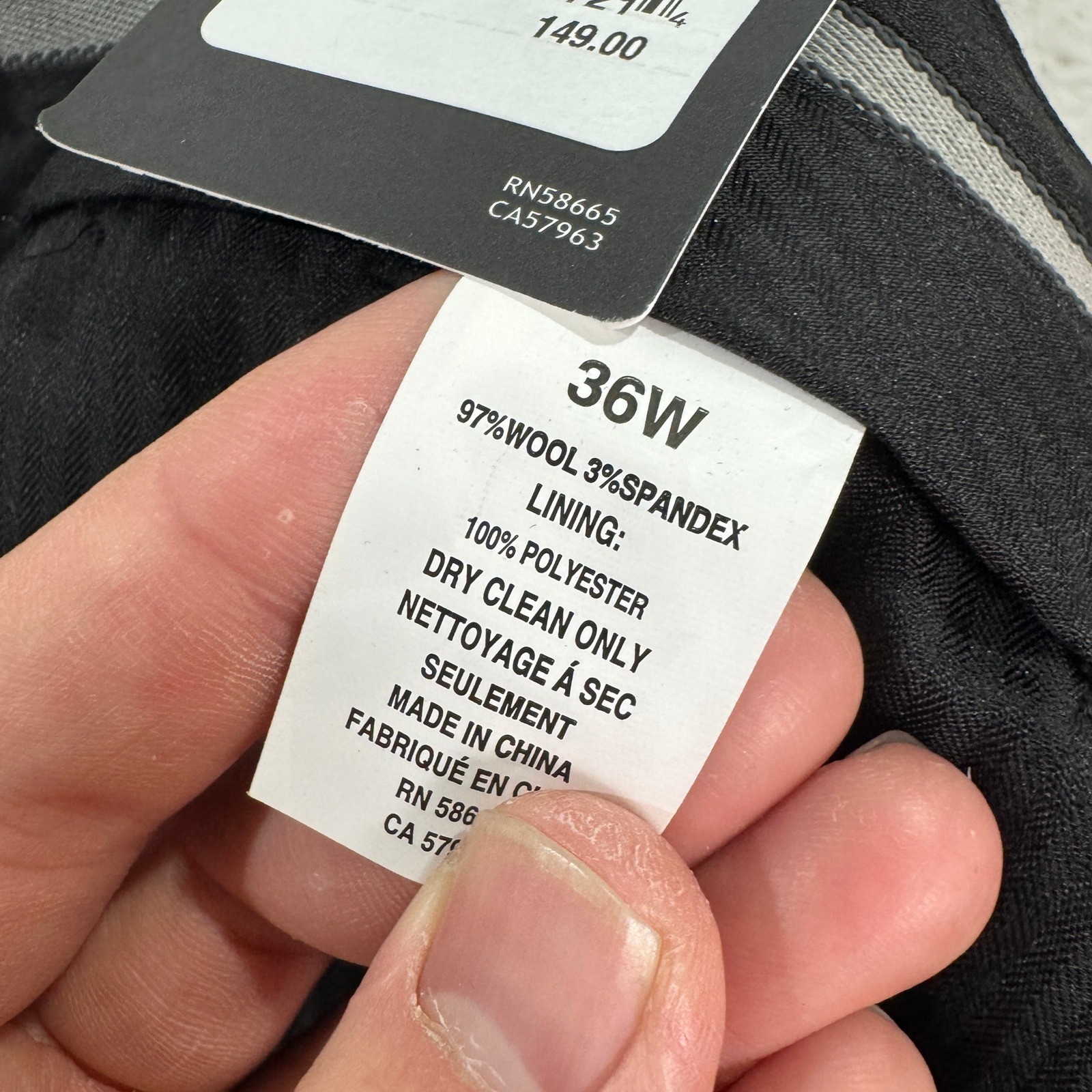 NEW Nordstrom Tech Smart Trim Fit Black Wool Spandex Dress Pant Mens 36 Unhemmed