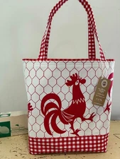 Vintage MCM Royal Terry Red Rooster Gingham Tablecloth Tote Market Farm Bag NEW 