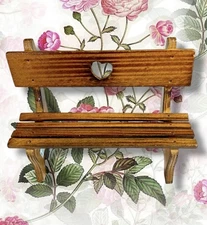 Wooden Doll Bench 90s Country Heart Cutout Slatted Cottage Garden Dollhouse Seat