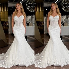Romantic Mermaid Wedding Dresses Sweetheart Floral Appliques Beach Bridal Gowns