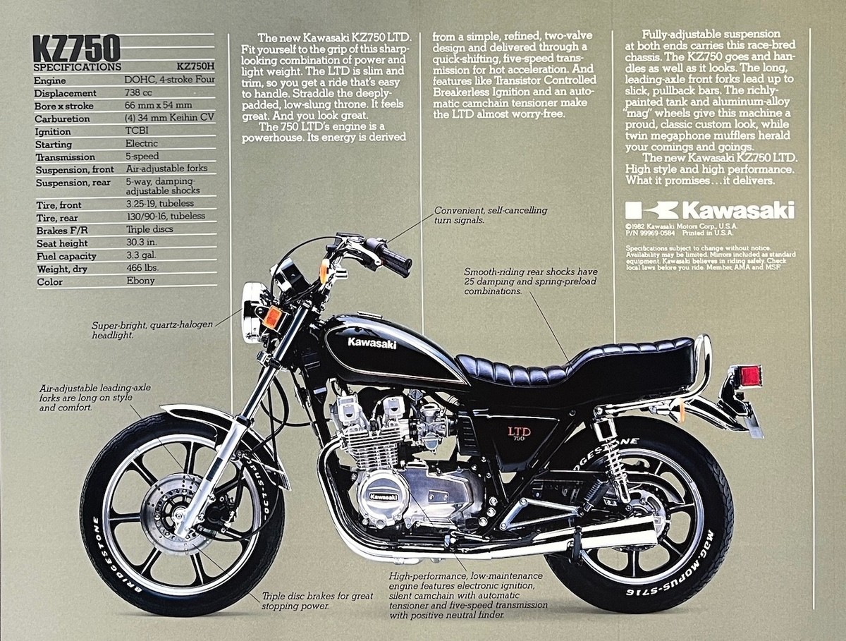 1982 Kawasaki KZ750LTD double-sided sales brochure-literature NOS
