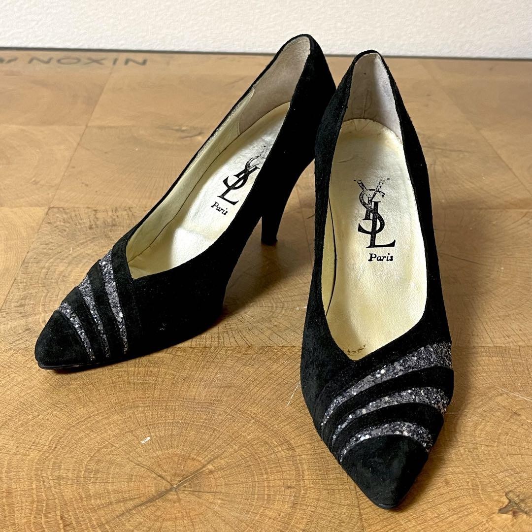 Yves Saint Laurent YSL decolte tacco EU 36 nero scamosciato tacco alto 101485K Authen