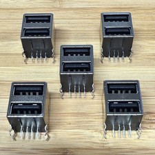 5x Dual USB Type-A Female Connector Stacked PCB Through-Hole Jack Shielded
