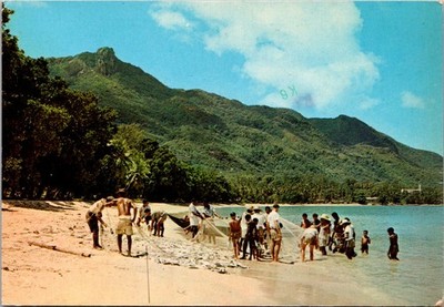 Seychelles Mahe Fishermen Netting Mackerel Beach Continental Postcard B661