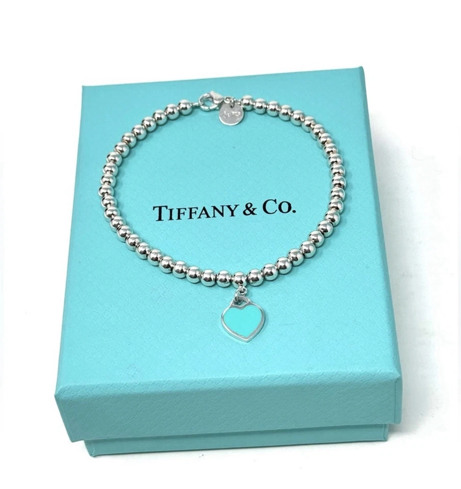 Pulsera Tiffany & Co. Corazón Azul Cuentas 7.5" Largo Foto 2 de 4