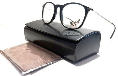 NEW PERSOL P 3124-V 95 ROUND BLACK W/SILVER TEMPLES EYEGLASSES AUTHENTIC 50-19