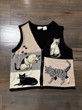 Blair Boutique Vintage Knit Cat Lady Kitty Sweater Vest Pink Black Medium