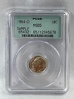 1964 D Roosevelt Silver Dime,  PCGS MS 65,  10c  90% Silver  Sample Label