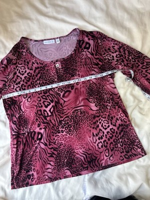 Susan Graver Womens Hot Pink Animal Print Y2K Large Opalescent Button 3/4 sleeve