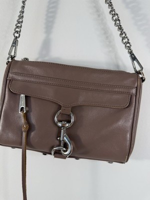   Rebecca Minkoff Mini MAC Leather Crossbody Bag Taupe Mauve Chain Strap