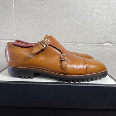 Bally Switzerland Porthos Monk Strap Cap Toe Brown Leather Dress Shoes Men 9.5D