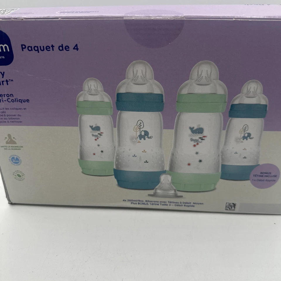 Paquete de 4 botellas Mam de 9 oz azul y verde fácil inicio 2+ meses-nuevo Foto 3 de 4