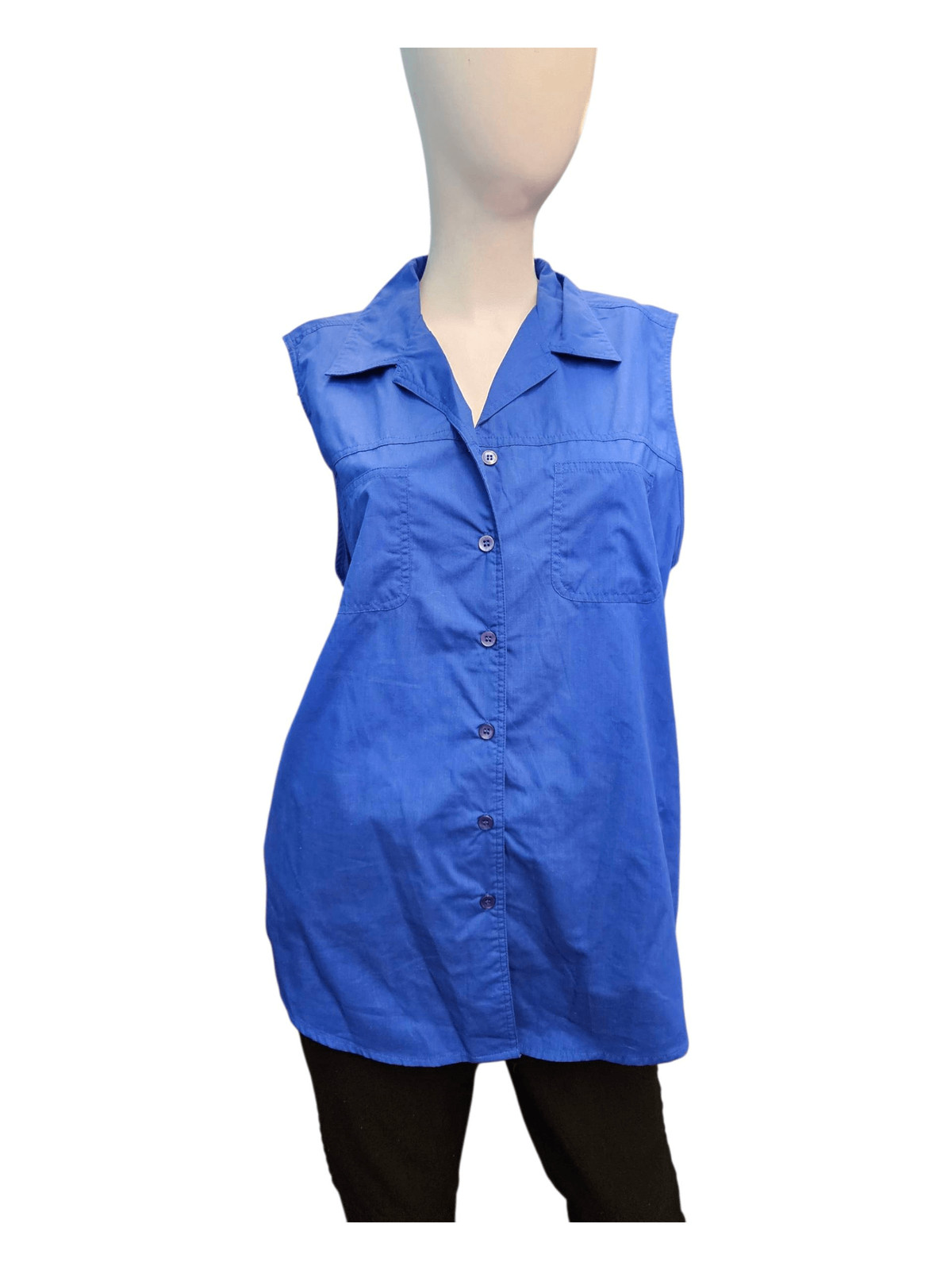 Basic Editions Blue Sleeveless Button Up Top Wome… - image 1
