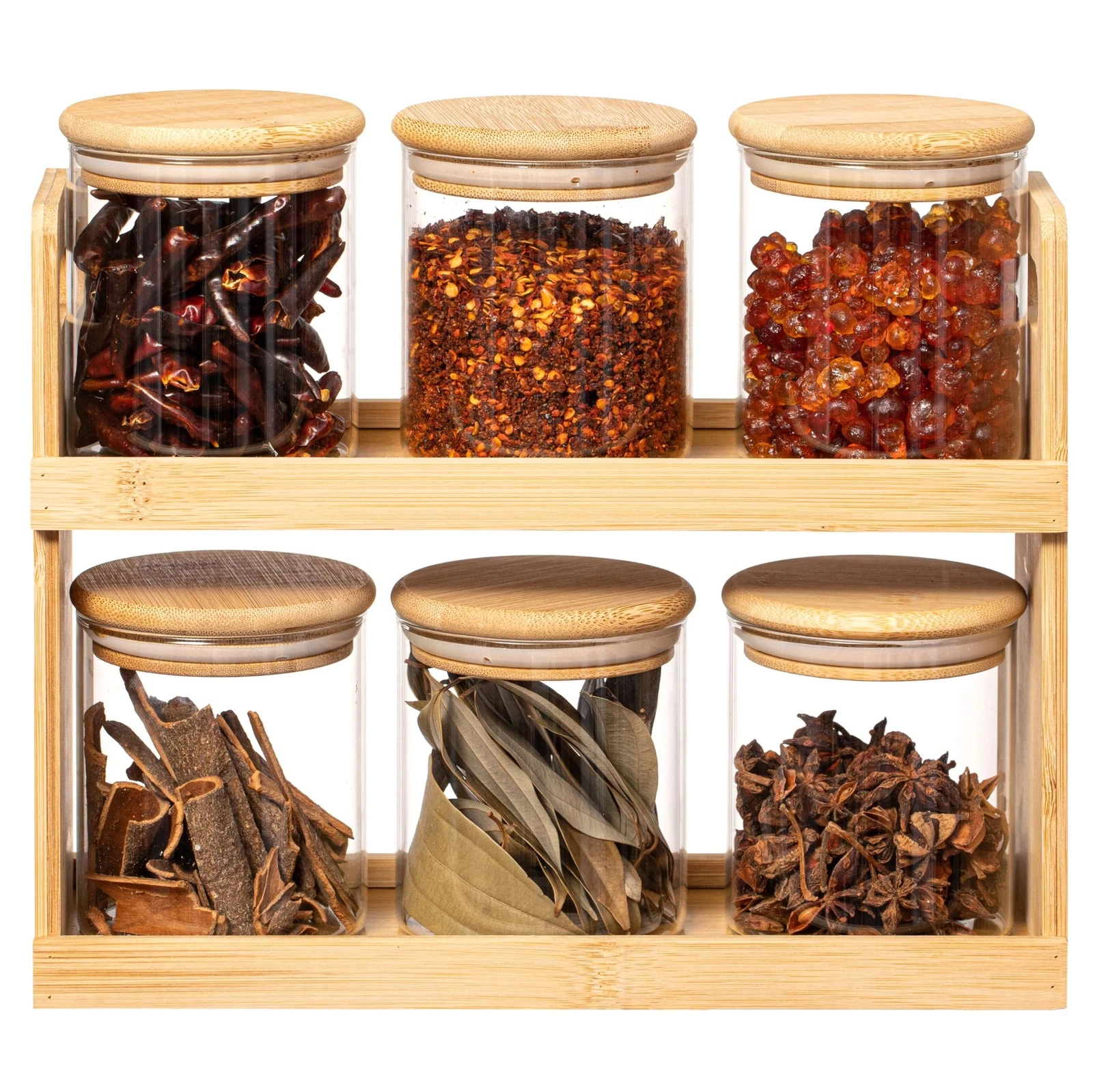 Versatile 2-Tier Spice Rack and Pantry Organizer with 6 Glass Jars – Perfect ...