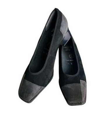 #ad JENNY BY ARA Black amp; Grey Colorblock Square Toe Suede Block Heel Pumps Sz 8 US $64.99