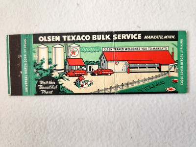 Olsen Texaco Service Station Mankato Minnesota Full Length Matchbook Cover.