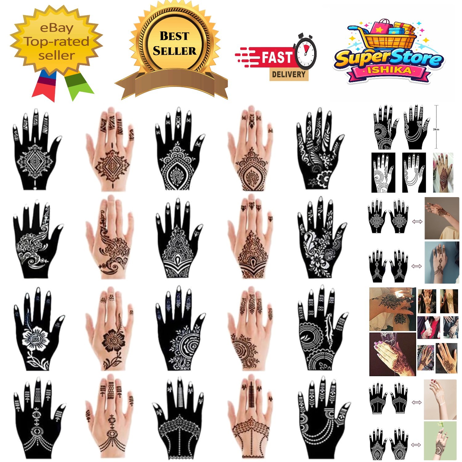 20-Piece Temporary Tattoo Stencils Kit - Non-Toxic Floral Designs for All Ages