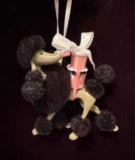 BLACK FLOCKED FRENCH POODLE CARRYING GIFTS CHRISTMAS ORNAMENT NWT