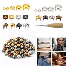 Leathercraft Dome Studs Kit Assorted 6.5/7/8/9/12mm with Awl Tool DIY Set
