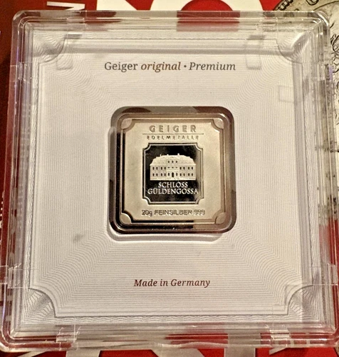 Geiger Edelmetalle Original 20 gram .999 Fine Silver In Assay Toned RARE!! NICE!