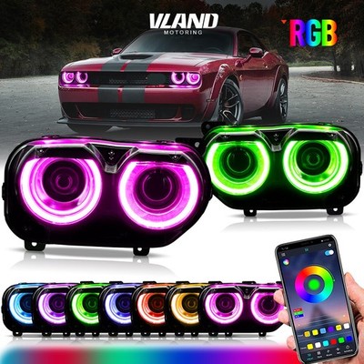 Pair RGB Version VLAND LED Headlight For 2015-2022 Dodge Challenger Front Lamp