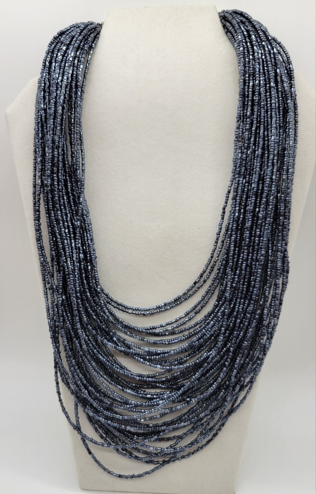 Blue Multi Strand Seed Bead Statement Necklace - image 1