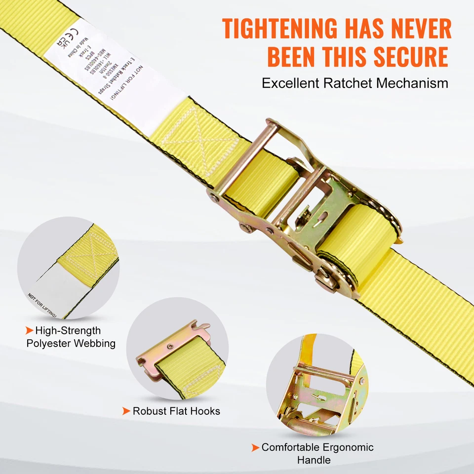 Paquete de 8 correas de amarre de trinquete 5208 libras 2" x 15' de alta resistencia para carga Foto 3 de 4