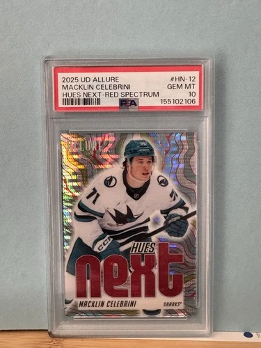 Upper Deck 2025-26 Allure Hues Next Red Spectrum Macklin Celebrini HN-12 PSA 10