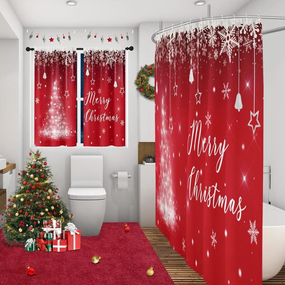 Stars were Shining Christmas Tree Shower Curtain with Matching Window Curtain... - Image 4 of 4